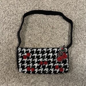Black and White Cherry Patterned Women's beaded Bag